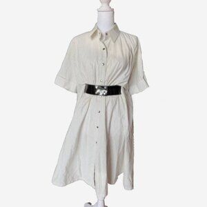 Corey Lynn Calter Women’s Ivory & Black Pinstripe Belted Shirt Dress Size 4